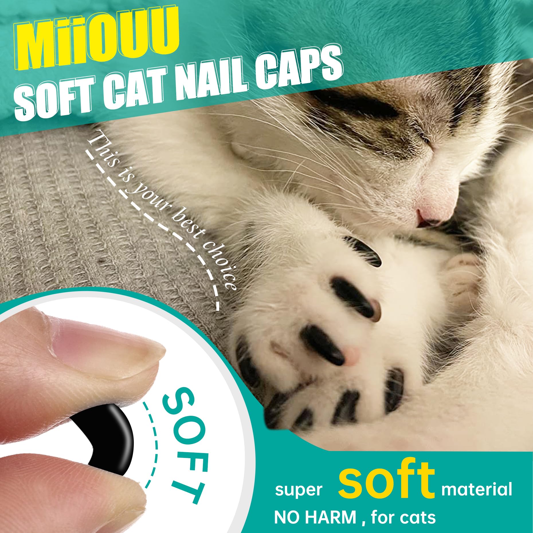 Kitten Best Cat Nail Caps Cat Claw Caps 100 Pcs Rubber Nail Caps
