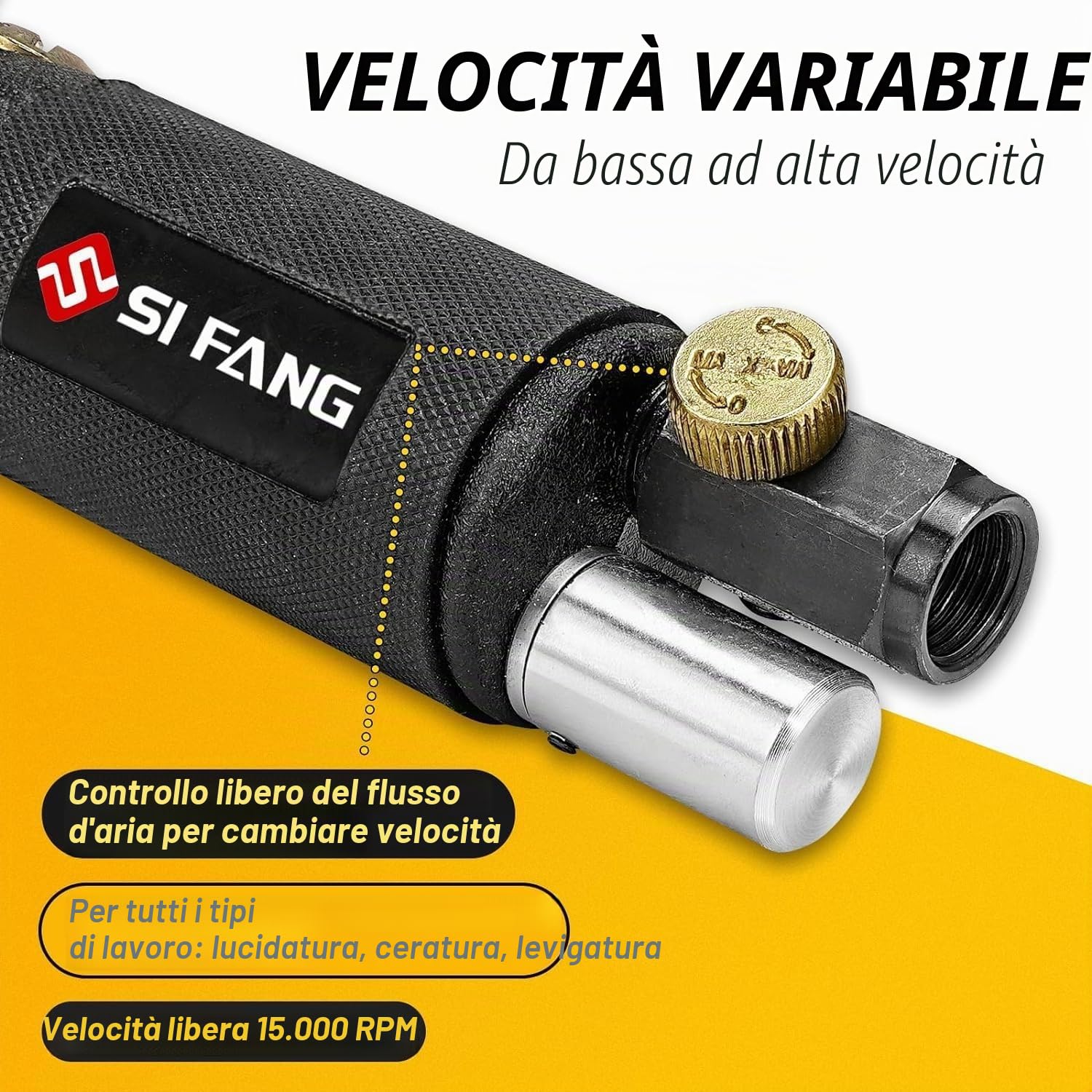 SI FANG Mini Lucidatrice Pneumatica Levigatrice Orbitale 25/50/75mm Levigatrice ad Aria Compressa Strumento Con 45pz Carta Abrasiva a Grana Mista, Levigatrice Pneumatica Per Lucidatura Auto