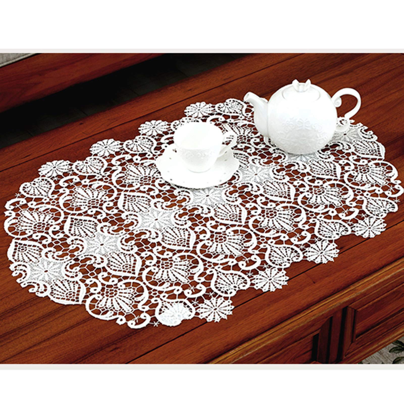 MMQGQ White Hollow Lace Table Runner，Eyropean Style Embroidered Flower Table Mat, Home Insulation Non-slip Placemat,washable(Size:50×70cm)