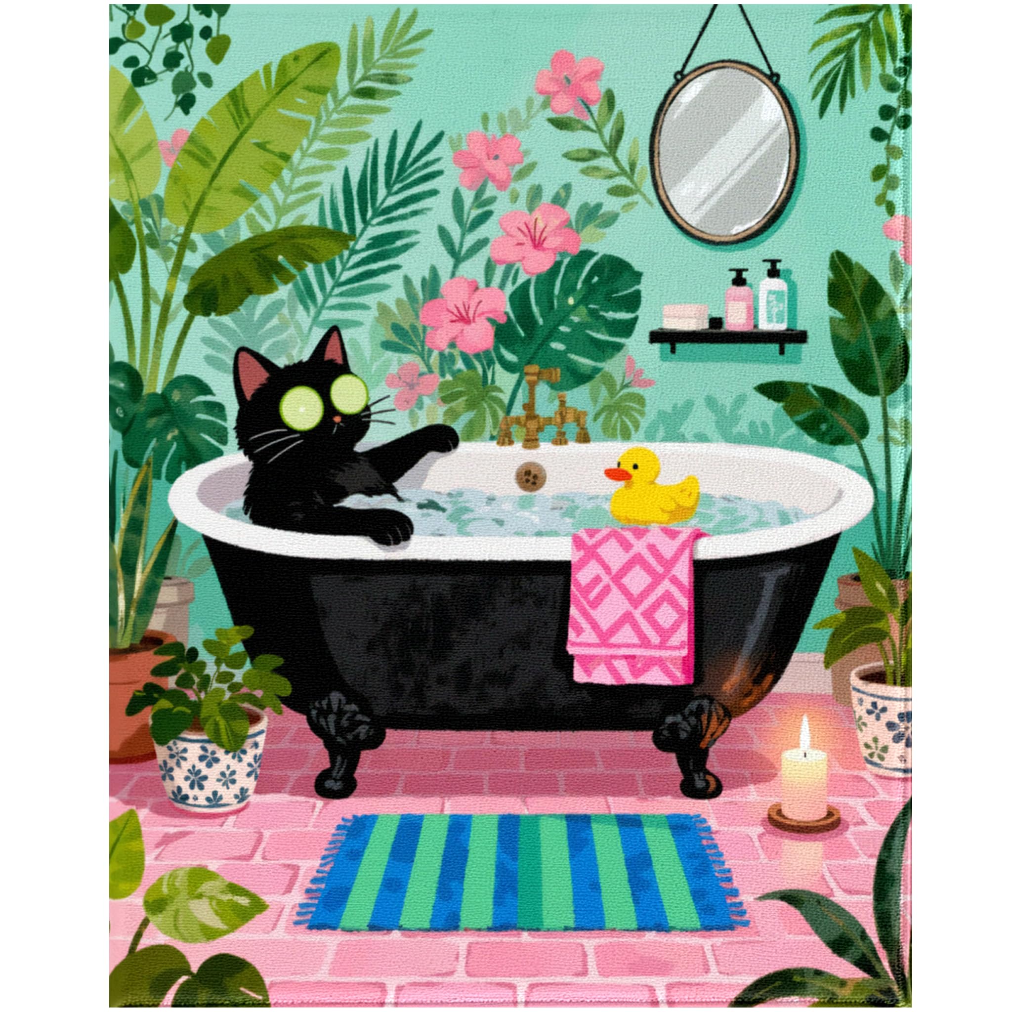 Runovate Paint by Numbers for Adults, DIY Cat Paint by Numbers, Bathroom Cat Canvas Painting Kit for Beginner Without Frame, Including Paint Brushes Acrylic for Gift and Home Decor 12x16inch — image 1
