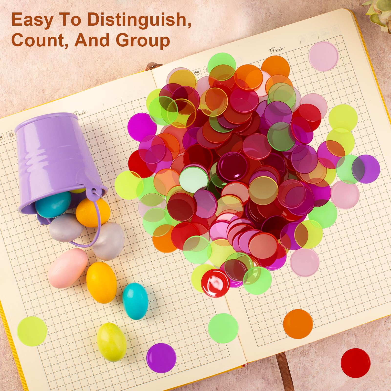FAREASTSHOP 300 chip bingo, 7 colori in plastica, chip di conteggio per bingo trasparente, chip di conteggio, chip di conteggio colorati, contatore di bingo per carte da gioco, matematica, pratica - 5