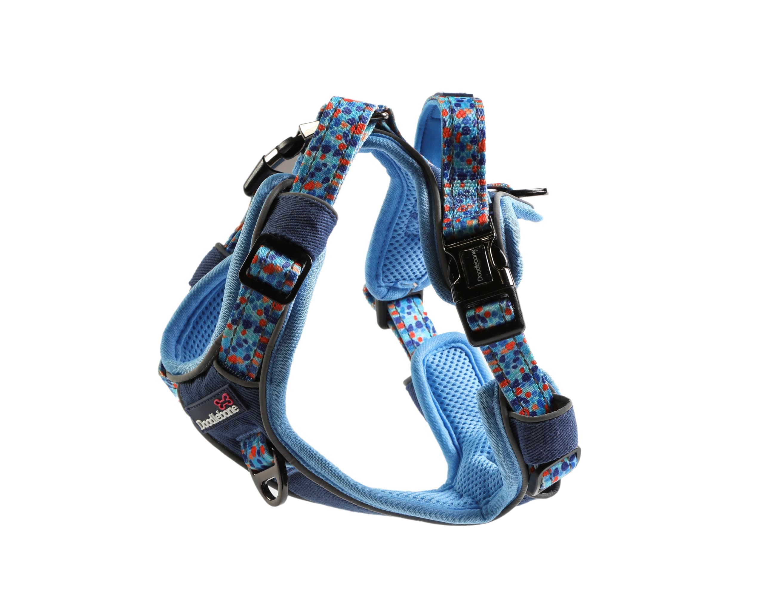 Doodlebone - With Me Dog Harness - 3-click harness - fully adjustable, padded grab handle, reflective, machine washable dog harness, strength tested componentry (Navy Reef, 4-7)