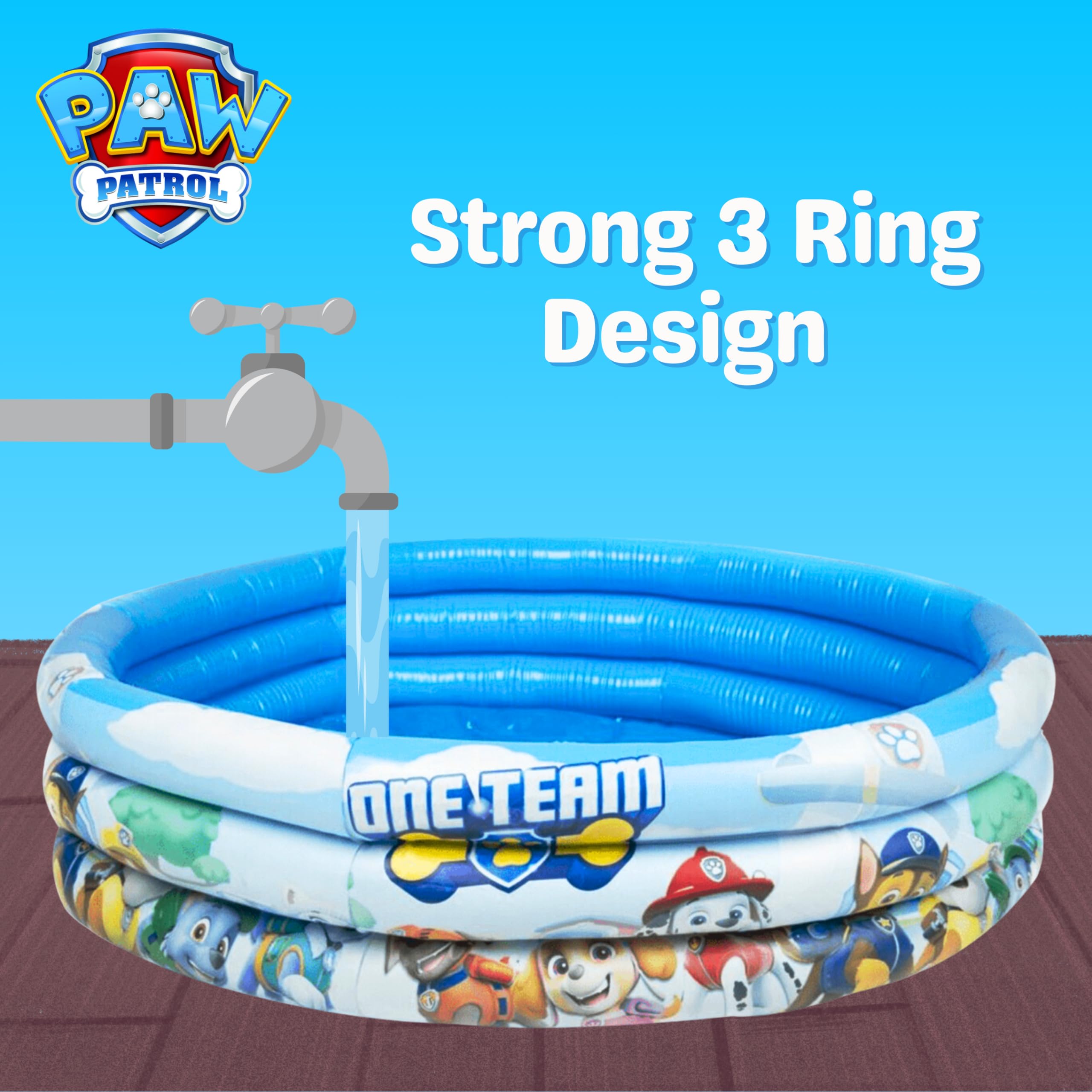 Piscina Gonfiabile Paw Patrol Per Bambini – 150x25 Cm, 3 Anelli, Con Tetto Parasole, Per Esterno Giardino - 5