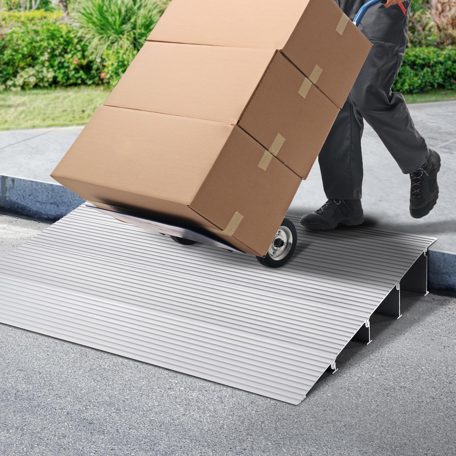 VEVOR Rampa per Soglia di Porta Capacità Carico max. 362,8 kg, Rampa per Soglia Modulare Regolabile, Rampa per Porta d'Ingresso Sedie a Rotelle, Rampa per Soglia in Lega di Alluminio Altezza 10,2 cm