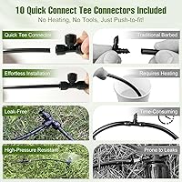 Vista 3 de 100FT 1/4 Inch Drip Irrigation Tubing with 10 Pack Push-to-Connect 1/4" Tee Connectors, Distribution Drip Line Hose & Universal Tee Fitting, for