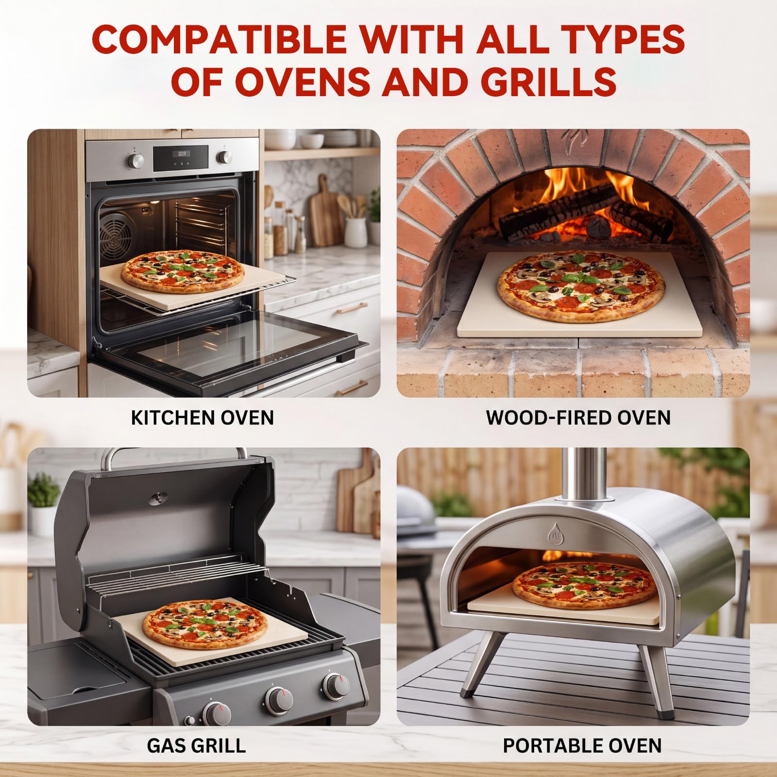 CROSSON Pietra per Pizza,Pietra Refrattaria per Pizza 50x50x1.2CM per Fare Pizze Con Crosta Croccante, Pane, Biscotti e Molto Altro