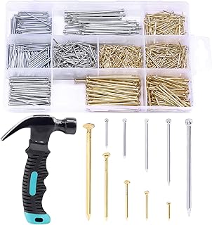 Keadic 1000 Pcs Hardware Nail Assortment Kit & 8oz Claw Hammer, Heavy Duty Framing Hammer and 8 Sizes Galvanized Nails Set for Hanging Pictures, Finish Nails, Wall Mounting