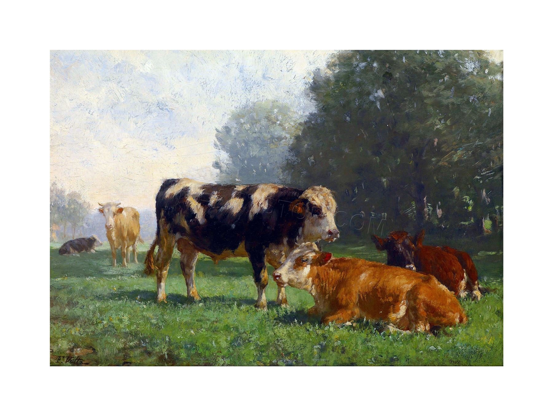 Wee Blue Coo Painting Landscape Rural Study Voltz Cows Pasture Wall Art Print