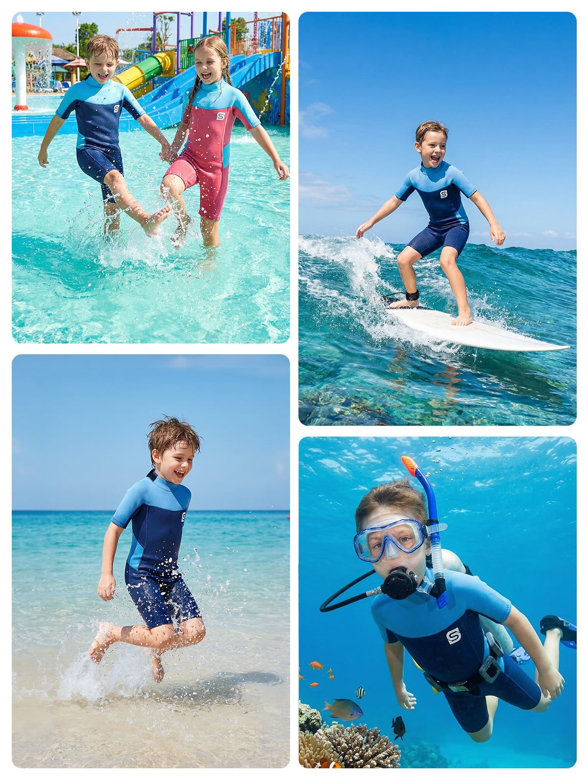 Combinaison en néoprène 2,5 mm pour enfant | Maillot de bain thermique anti-UV pour natation, plongée, surf, shorty en néoprène chaud pour filles et garçons de 2 à 12 ans
