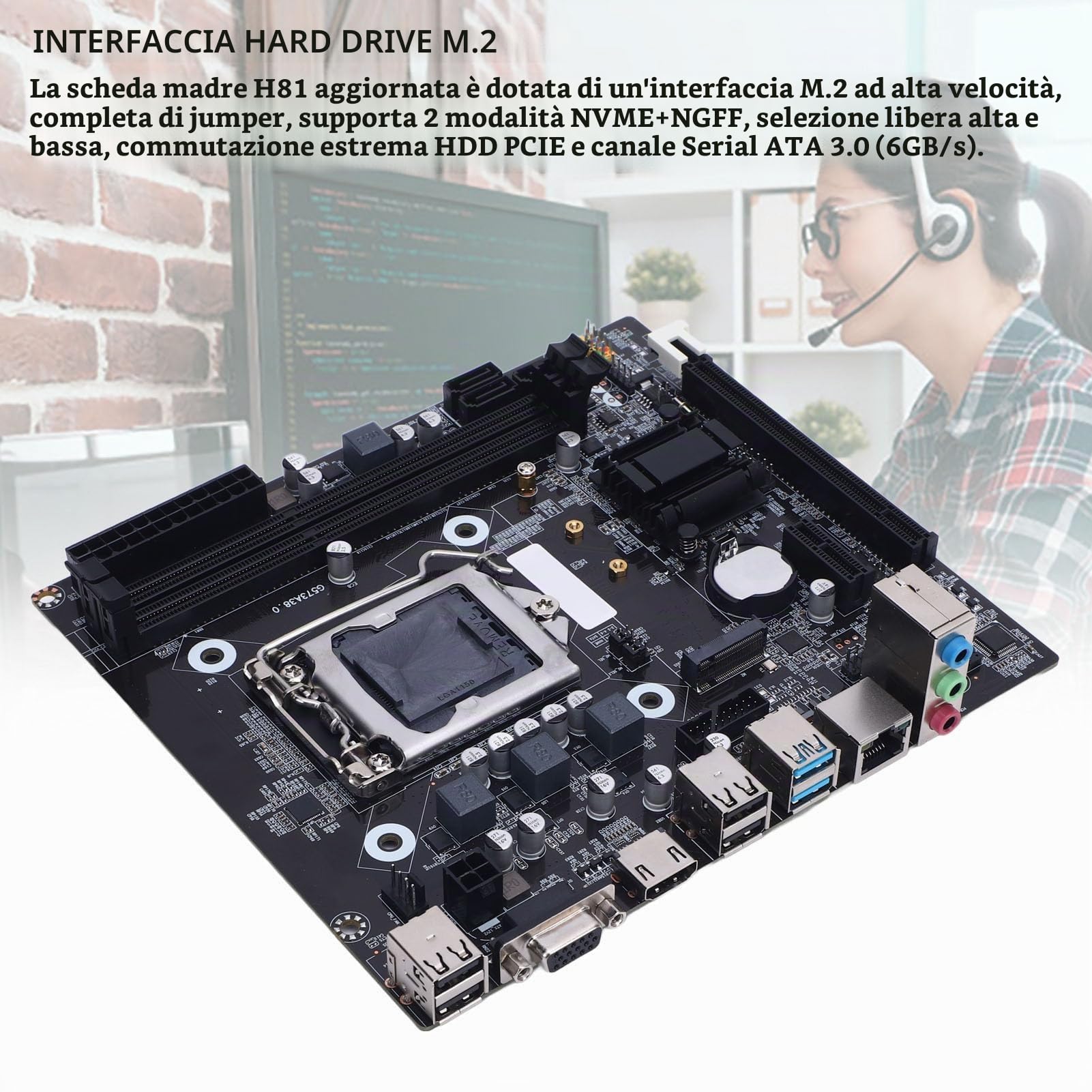 Tonysa Scheda Madre H81 LGA 1150 con Slot M.2, Micro ATX per 4th Gen I3 I5 I7 e E3 V3 CPU, Support DDR3 1600MHz, USB 3.0 SATA 3