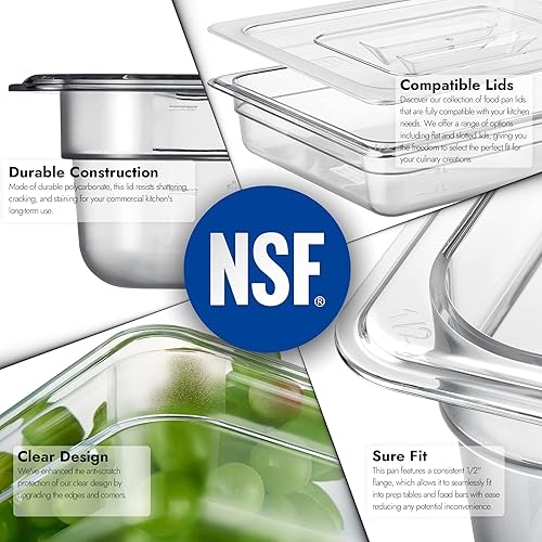 Vista 60 de CURTA Paquete de 6 bandejas de comida NSF, tamaño 1/6 de 2 1/2 pulgadas de profundidad, plástico de policarbonato comercial transparente apto