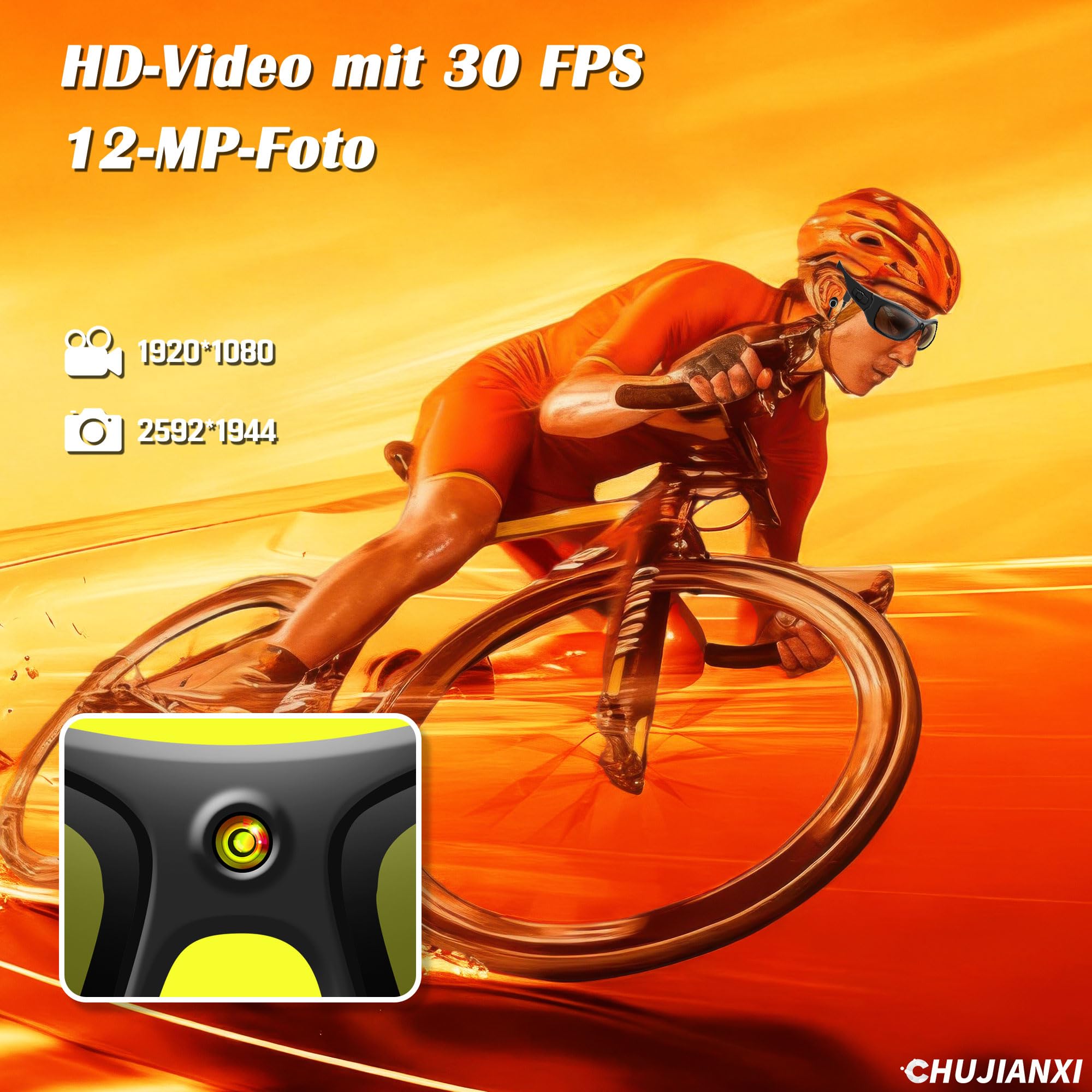 Mini Kamera,Brille mit Kamera Bluetooth,Videobrille 1080P mit Kopfhörer,Sonnenbrille Videobrille mit Polarisierten UV400-Gläsern,Tragbare Brille Camera für Outdoor-Sportarten,Radfahr