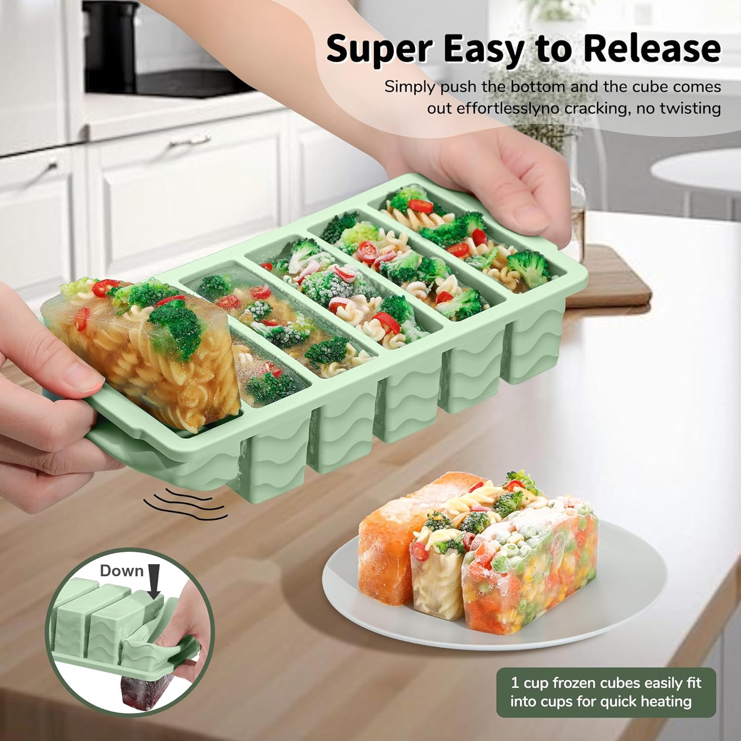 2-Pack Silicone Freezer Trays with Lid, 2 Large 2-Cup(500ml) & 6 Small 1/2-Cup(125ml) Soup Freezer Container Molds, Ice Cube Tray For Meal Prep & Freezing Soup, Stews, Sauces, Oven & Dishwasher-Safe - Image 4