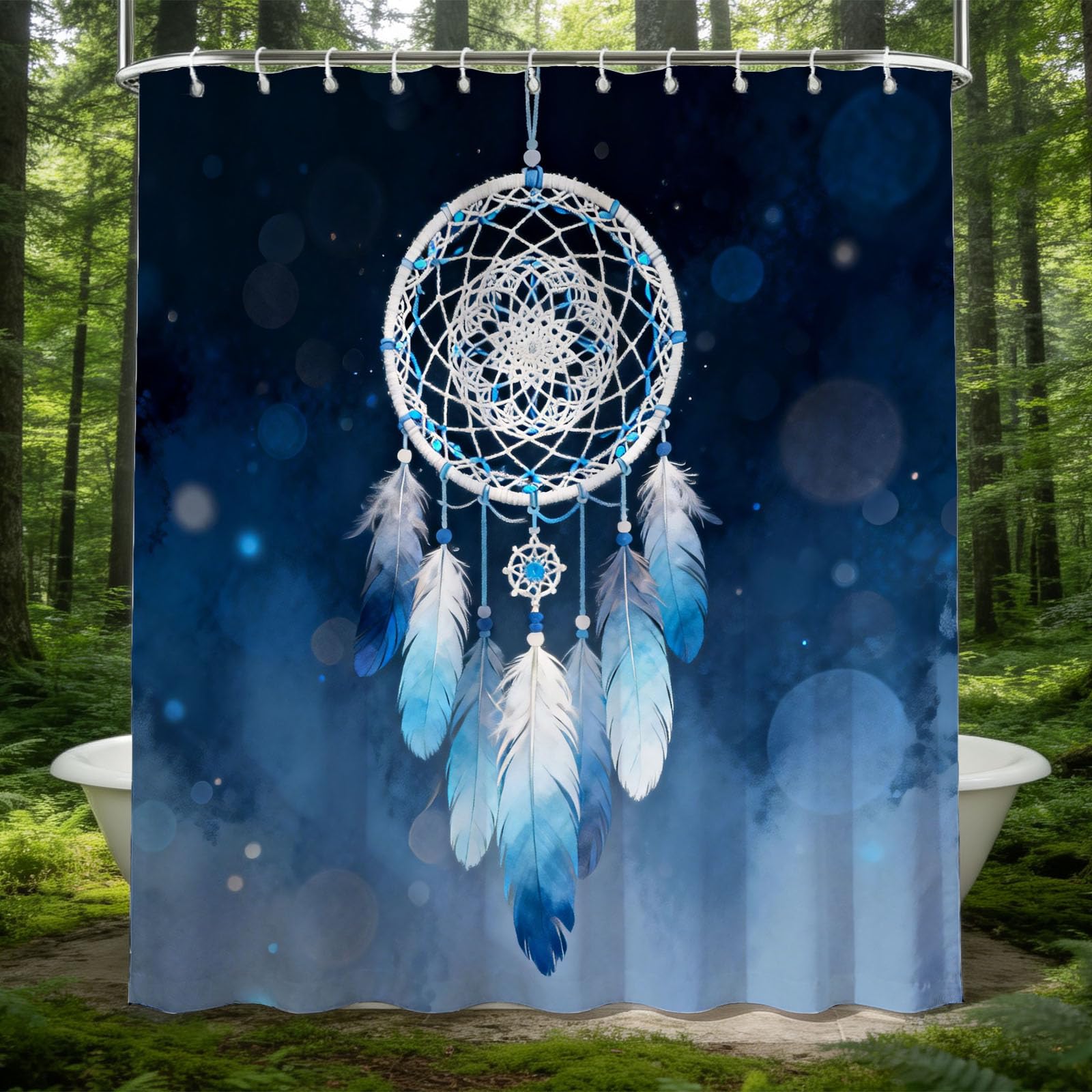 Hongduo 3D Feather Feather Shower Curtain for Stalls Bathtubs Dreamy Style Bathroom Decor Shower Curtain Set Polyester Fabric Waterproof 180x180cm/71X71 Inch with Hooks