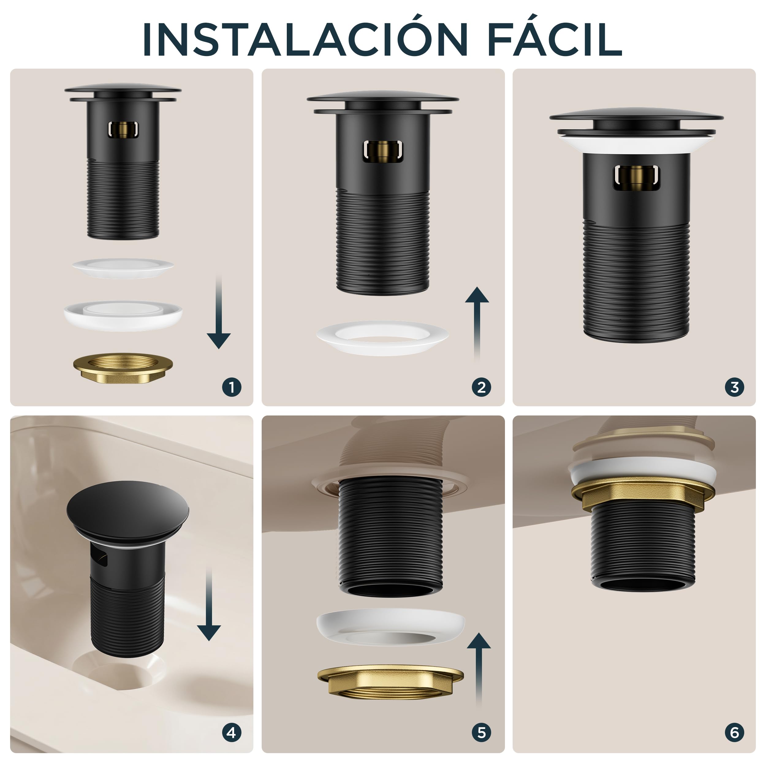 FORIOUS Grifo De Baño Con Desagüe, Grifo De Lavabo De Acero Inoxidable Con Altura De Salida 85MM, Mezclador Monomando Para Agua Fría Y Caliente En El Baño, Negro