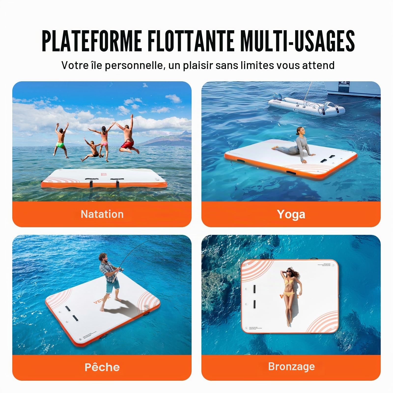 VEVOR Quai Flottant Gonflable, Plateforme de Quai Gonflable, Tapis de Quai Flottant antidérapant avec échelle Amovible et Sac de Transport Portable, Plate-Forme Flottante pour océan, Piscine, Plage