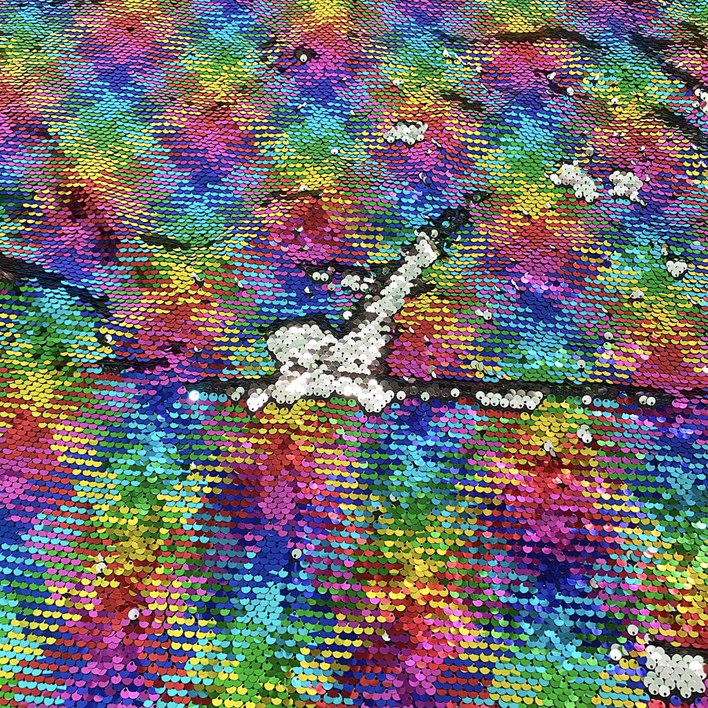 Amazon.com: Reversible Sequin Fabric by The Yard Rainbow to Silver Two Tone Changing  Color Fabric Glitter Fabric for Sewing Rainbow Mermaid Fabric by The Yard  for DIY Wedding Dress Cloths