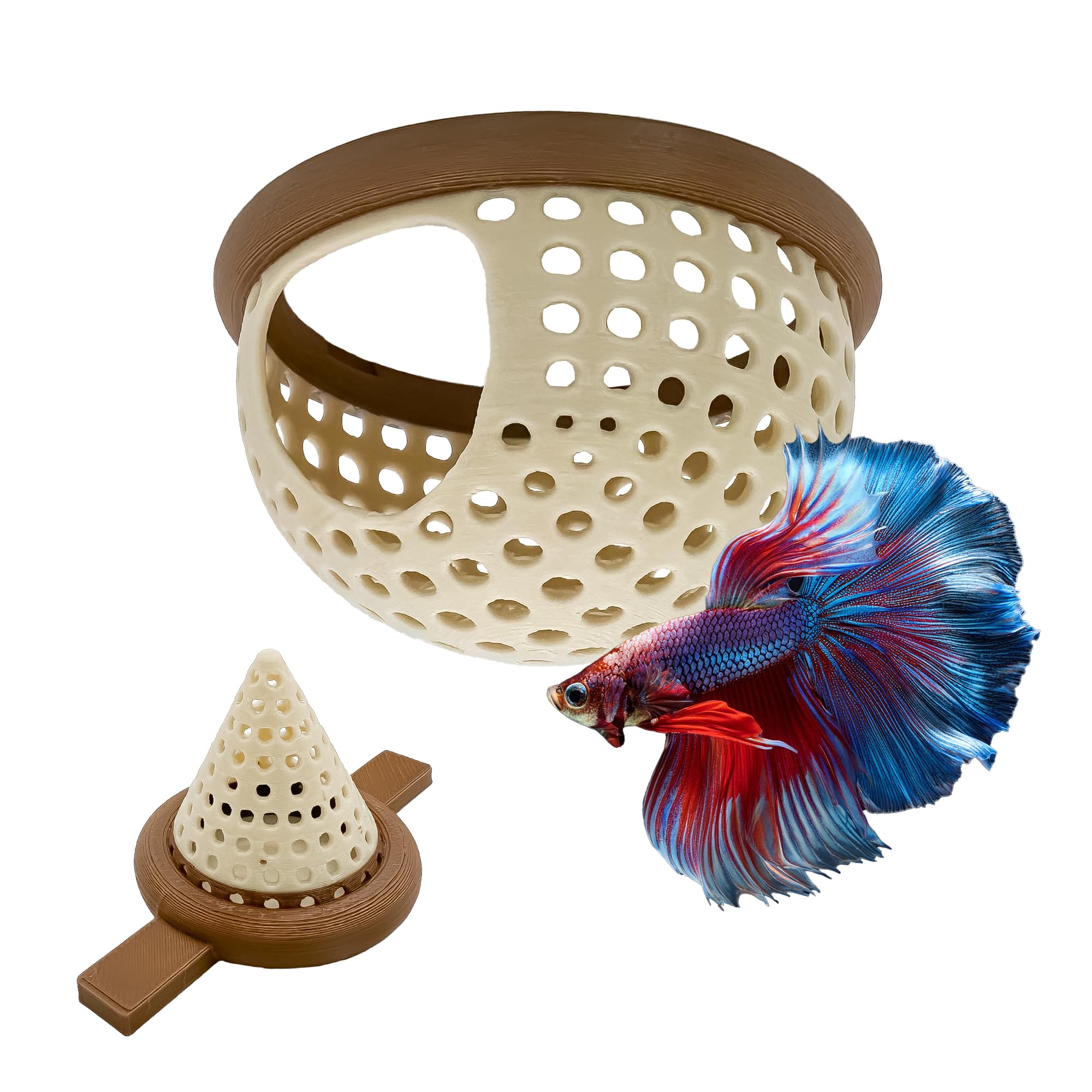 Blubber Cove BettaPod Betta Hammock & Floating Hide with Feeder Insert | Betta Cave, Log & Hideout for Shrimp & Nano Tanks | Frozen Food Feeder Ring | Safe PETG | UK Made (Black)