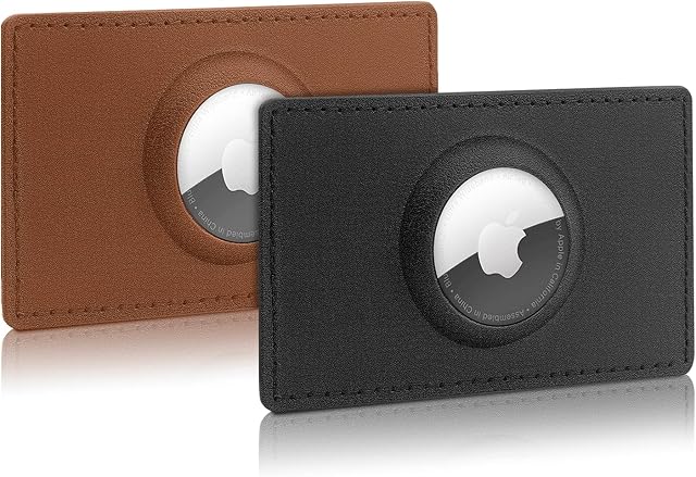 AirTag Wallet 2pcs Leather Case Holder for Apple AirTags,for Men's Women's Wallets to Prevent Loss,Slim Anti-Lost Wallet Card Tracker. (Black-Brown)