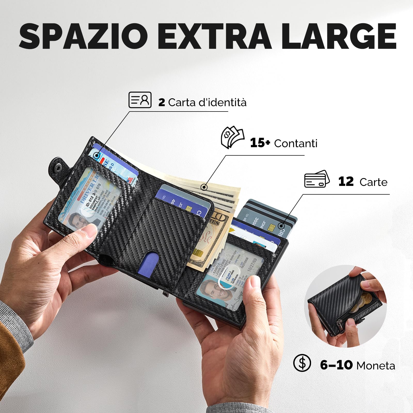 YESIIW Portafoglio Air tag Uomo a capacità Enorme, Airtag Wallet con 7 Scomparti per Carte Pop-up Portacarte Uomo per 12+ Cartes Airtag Portafoglio con Blocco RFID & Chiusura magnetica, Relago Uomo