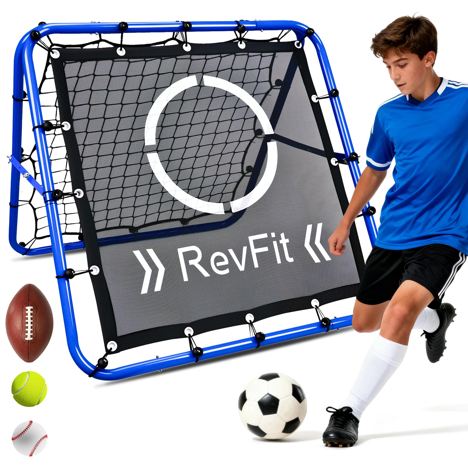 Filet de rebond pour football - Filet de rebond réglable double face avec cible pour football, baseball, tennis, rugby - Filet d'entraînement avec cadre en acier robuste - 80/100/120 cm