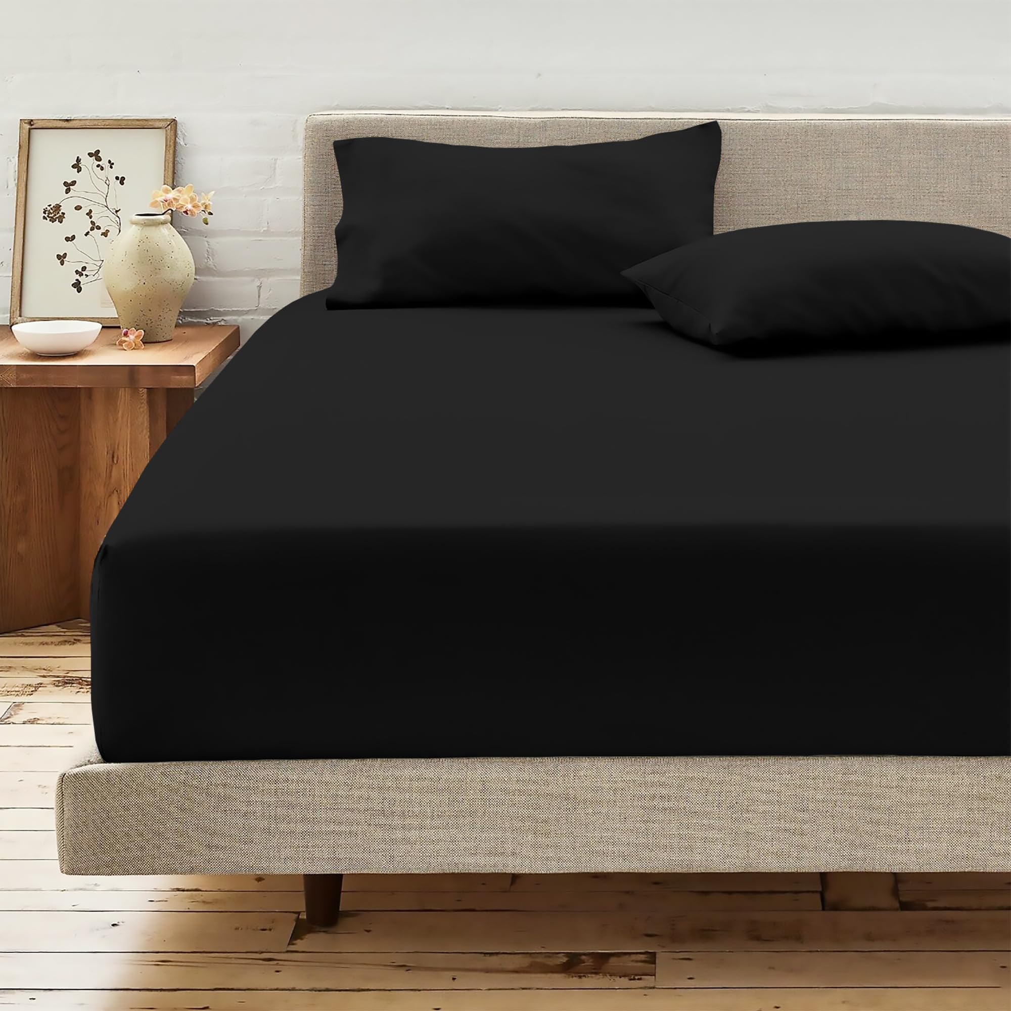 Reliancebedding Black Reliance Bedding Luxury Single Fitted Sheet – 100% Egyptian Cotton, 400 Thread Count, 40Cm Extra Deep Pocket, Hypoallergenic & Breathable, Soft & Durable 4Ft Bed Sheet With Corner Elastic