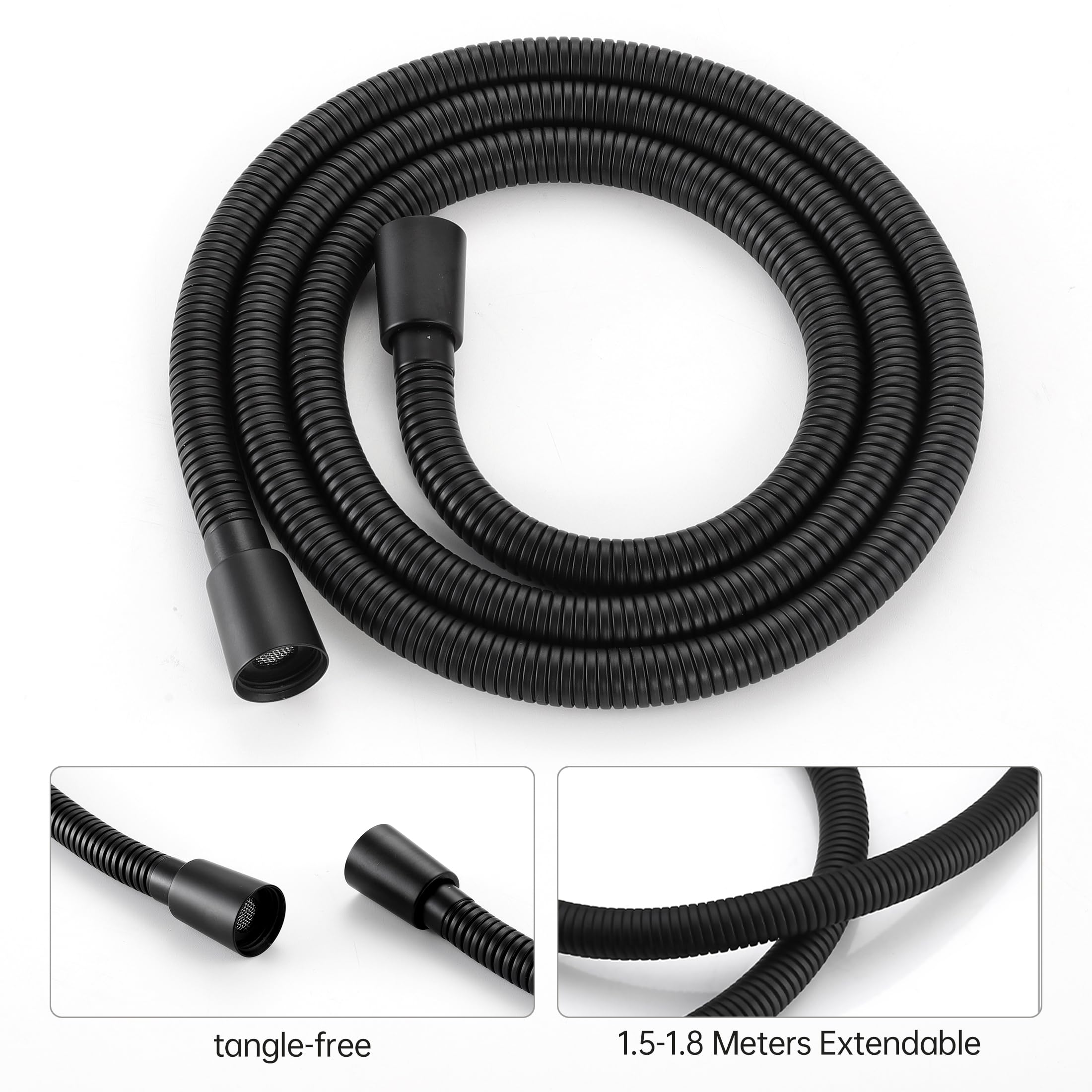 KES Soffione Doccia Nero con Staffa Supporto Doccia e Flessibile Doccia Extra Lungo Bagno Telefoni Doccia Set Acciaio Inox SUS304, LP150-BK
