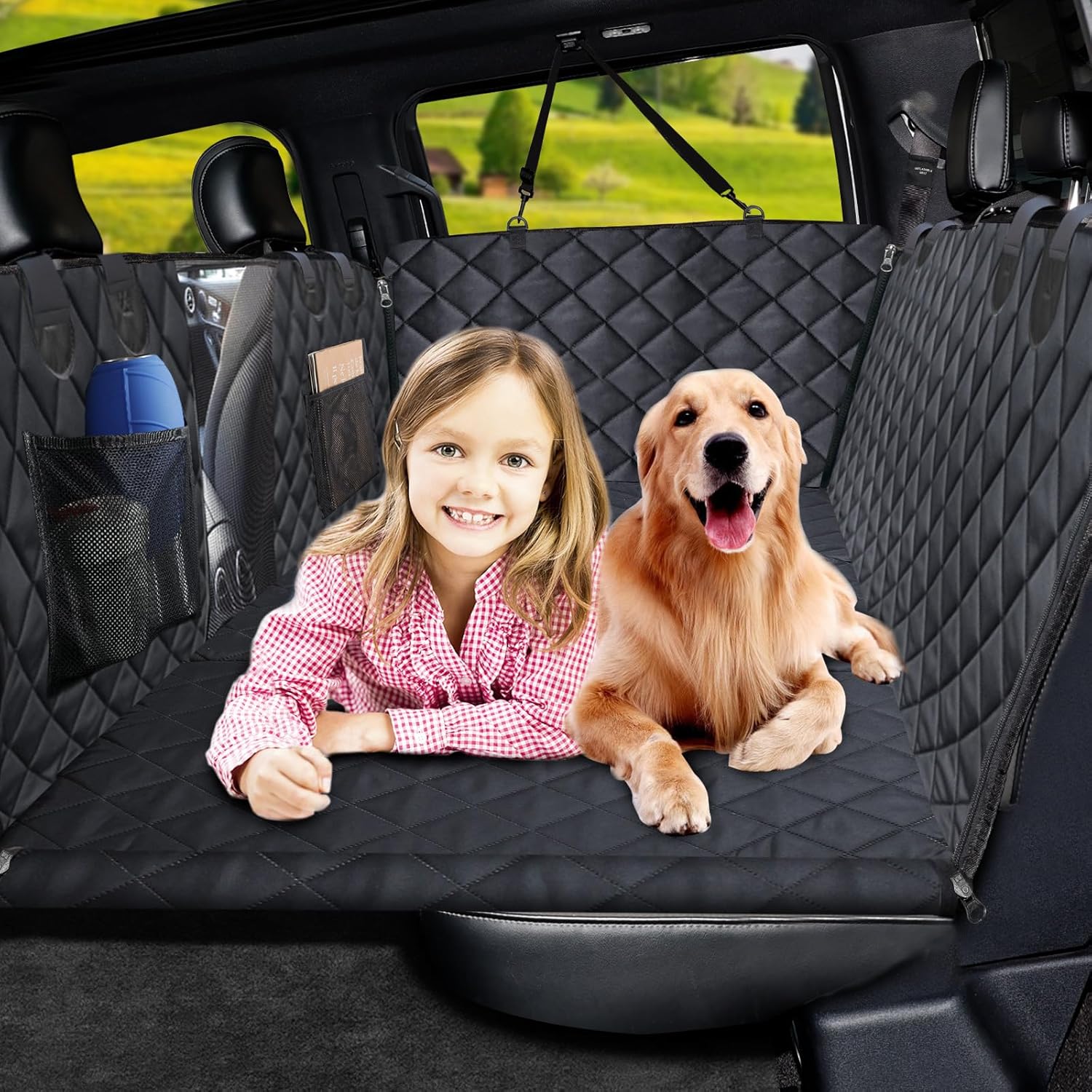 URPOWER XL Dog Back Seat Extender for Crew Cab Truck, Hard Bottom Dog Car Seat Cover Waterproof Dogs Car Hammock Pet Backseat Bed, Pet Truck Accessories for F150 / RAM 1500/ Tundra Crew Cab XL - Full Size SUV / Full Size Crew Cab Truck Black