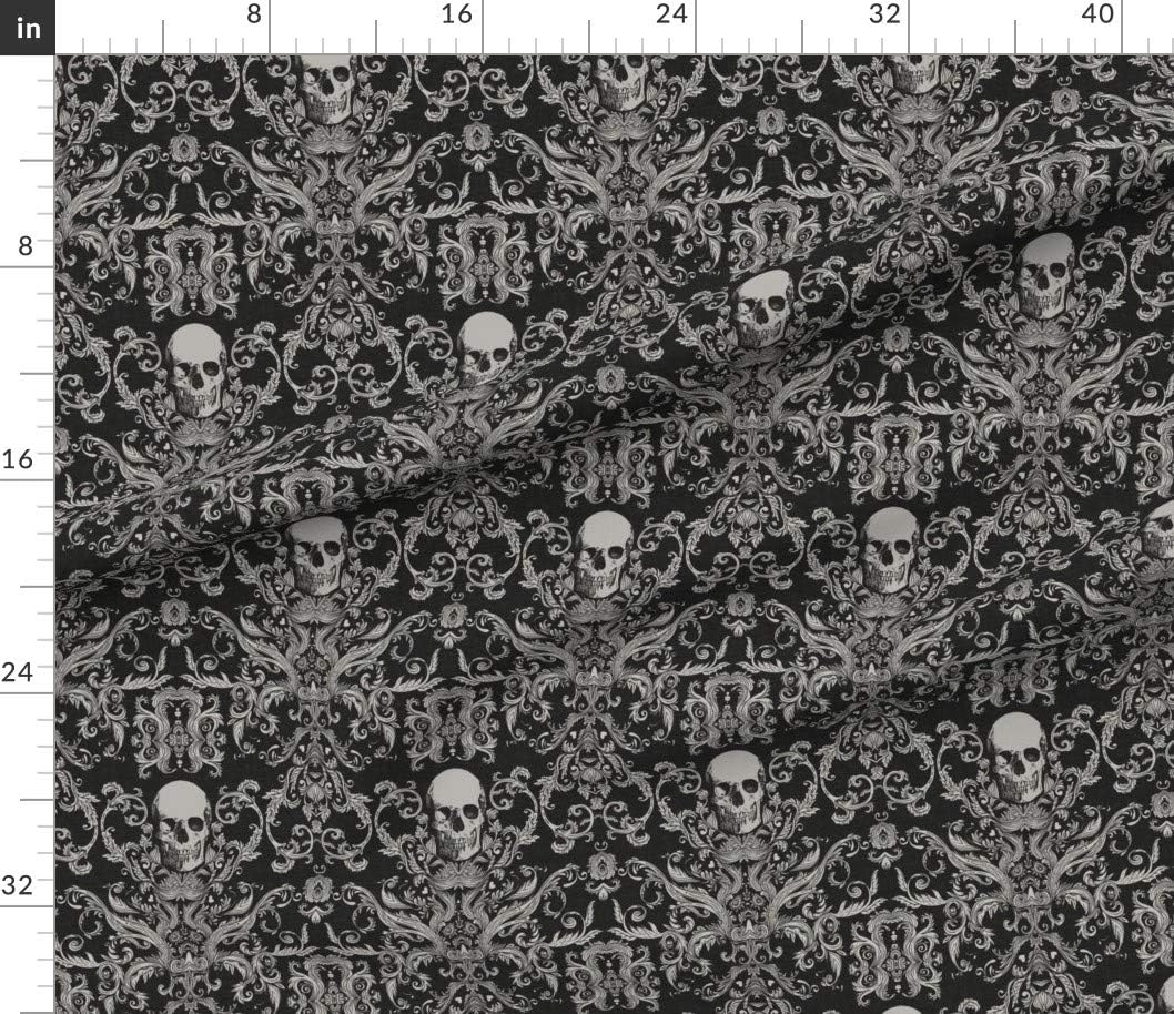 Spoonflower Fabric - Damask Black Halloween Skull Bones Spooky Printed on Petal Signature Cotton Fabric Fat Quarter - Sewing Quilting Apparel Crafts Decor
