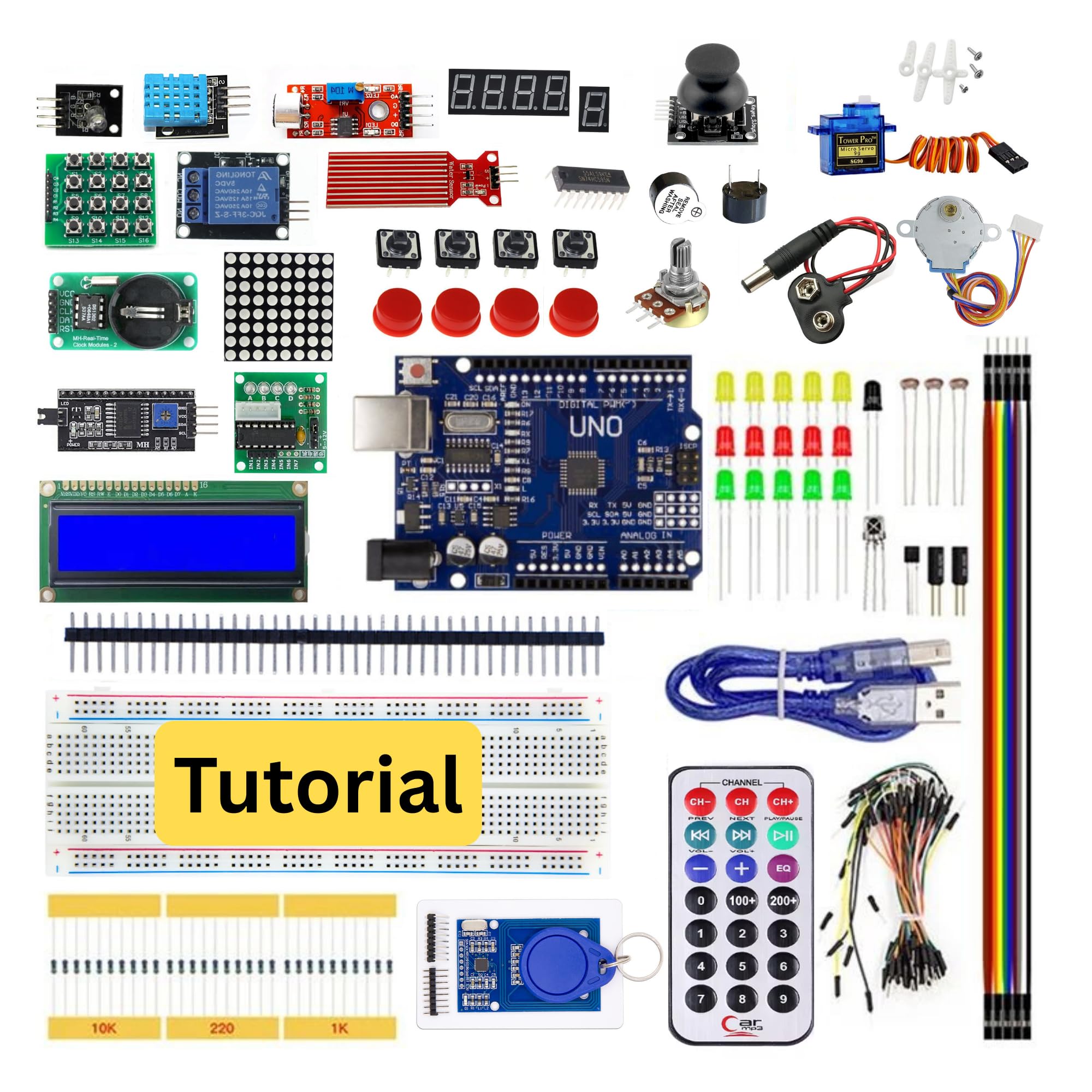 UNO R3 Starter Kit – 40PCS Electric Circuit & STEM Electronics Learning Kit, UNO R3 Compatible Board with Breadboard, Sensors, RFID, Motors & Components for Beginners & Hobbyists
