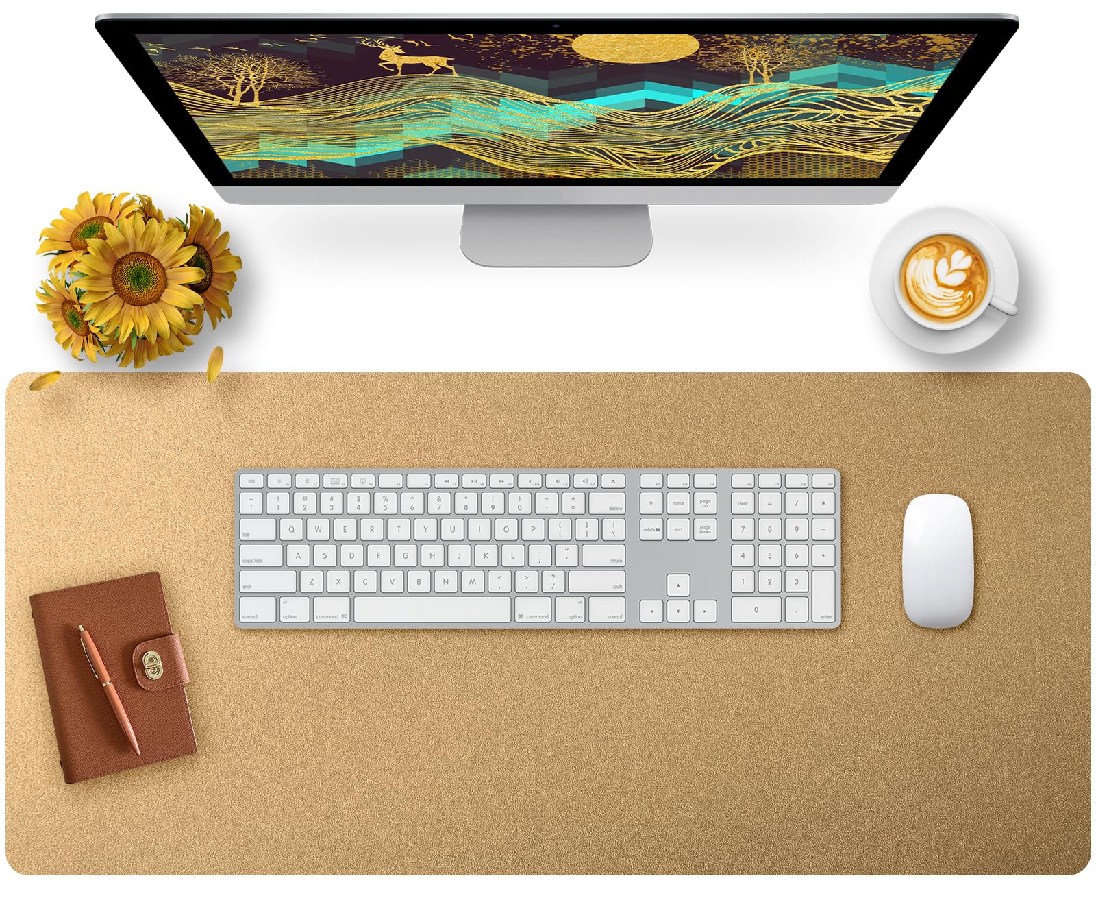Bloss Gold Leather Desk Mat 35.4" x 15.7", Large Keyboard Pad for Desk, Desk Matt for Desktop, Waterproof Desk Pad Mat, Computer Mat for Office/Home/Decor