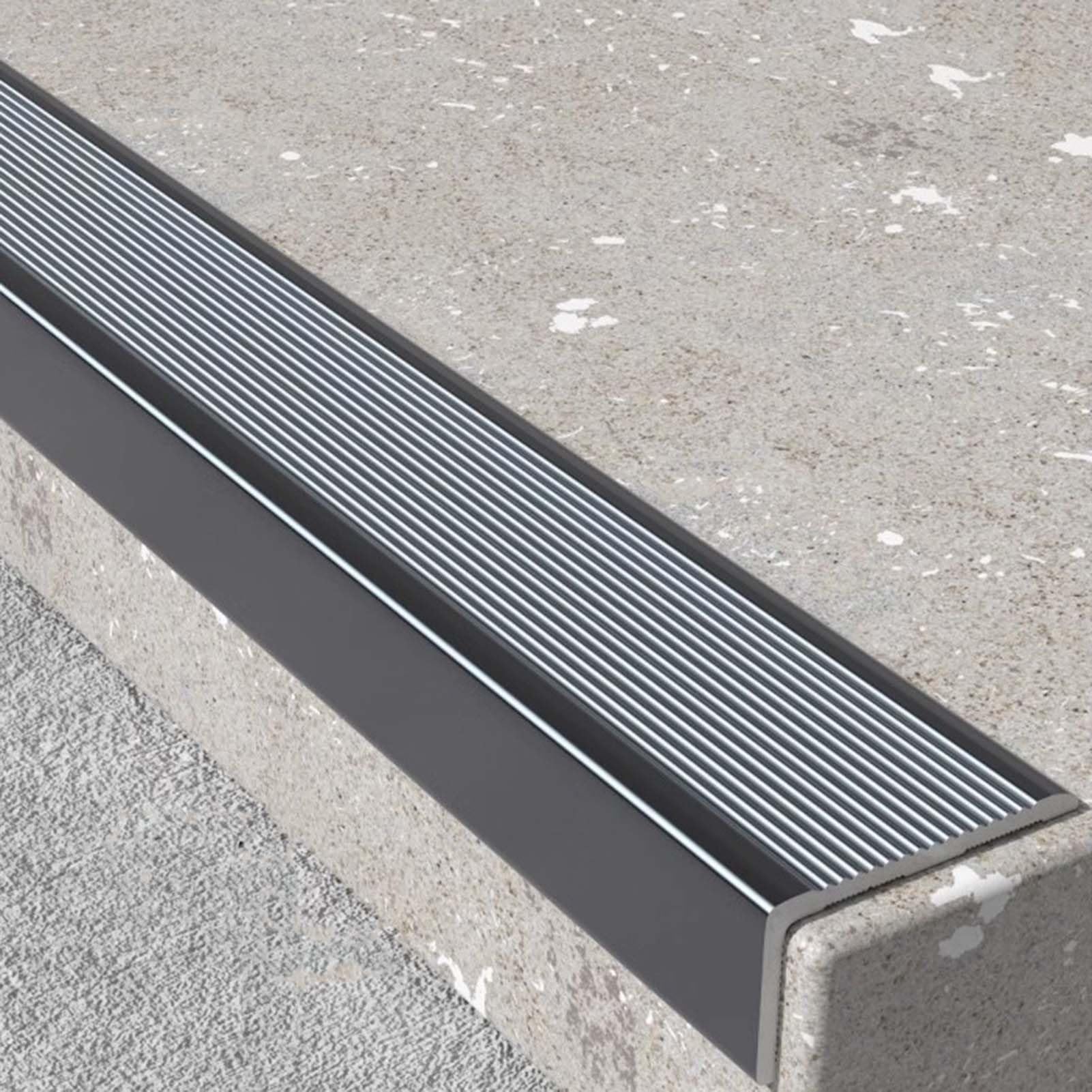 WhamtL Stair Nosing 5cm Wide Stair Edge Nosing Trim Aluminium Alloy, L Shape Threshold Transition Strip Step Protector, Outdoor Indoor Staircases Corner Guard(Gray,L 110cm (43 1/4"))