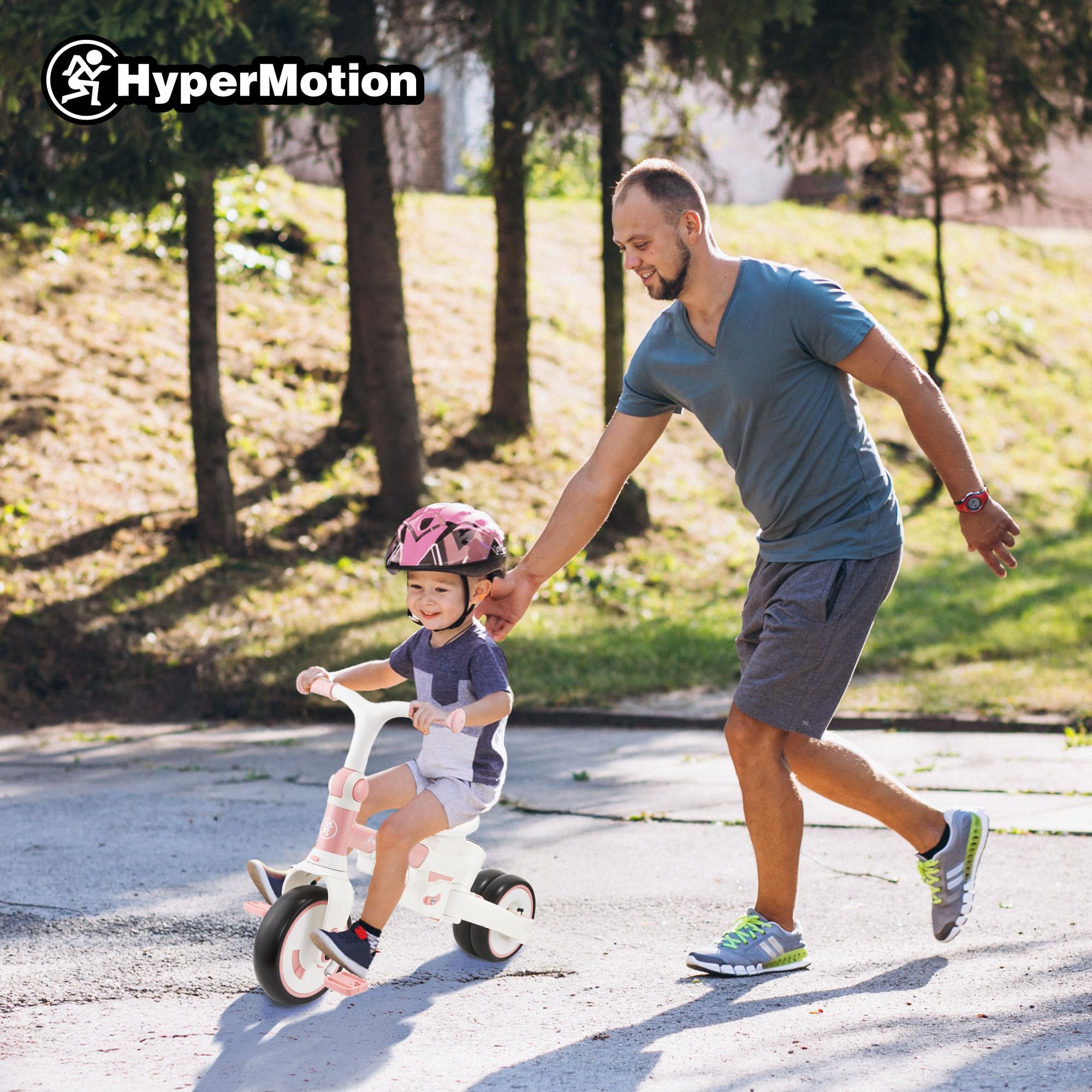 HyperMotion Triciclo Evolutivo 8 en 1 Rosa – Triciclo Bebe Plegable y Reclinable con Asiento 360° y Capota – Arnés, Barra de Empuje – Trike para Niñas de 1 a 5 Años
