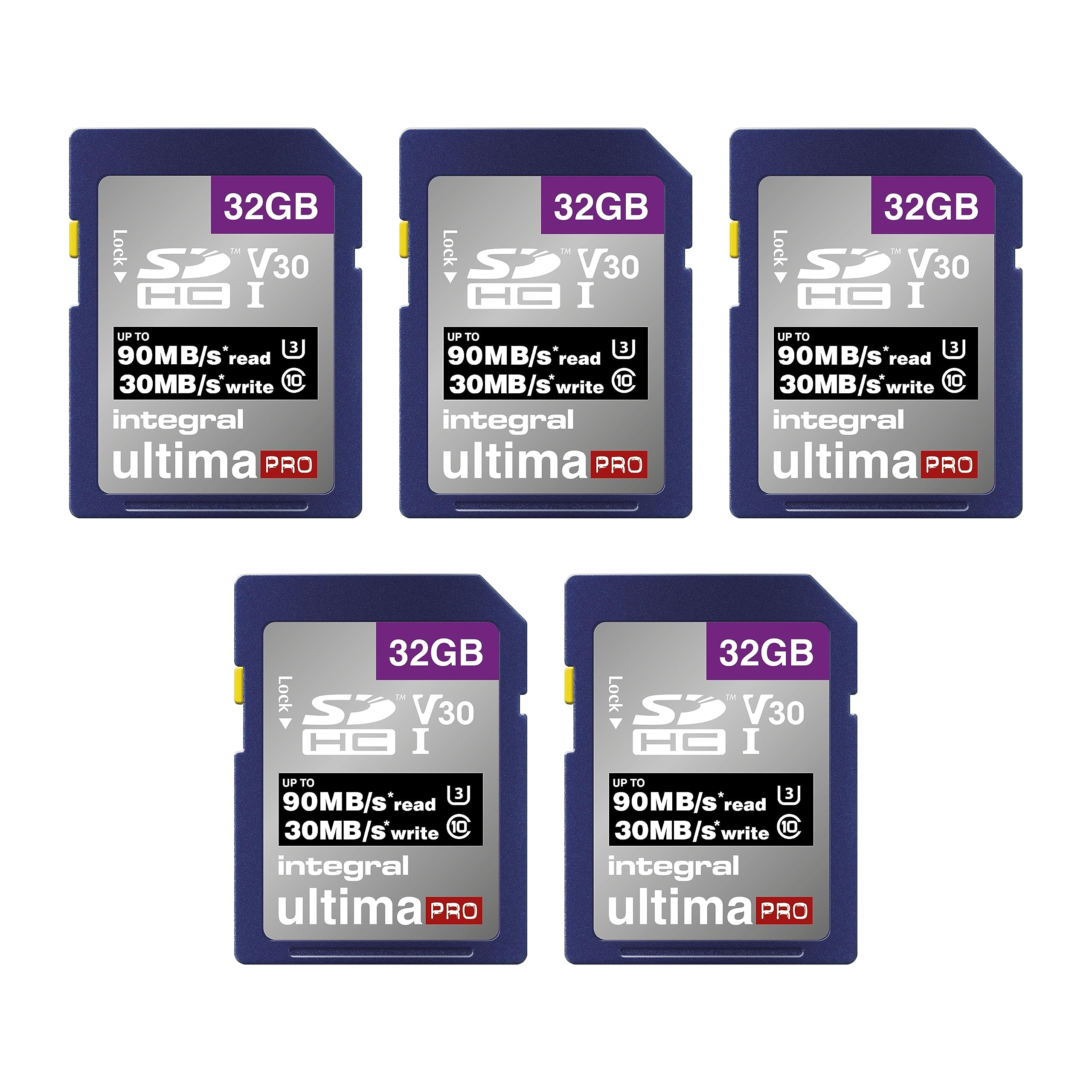 Integral SD KarteB mit 6 Slot SD Kartenhalter Metall - 4K Ultra-HD Video Premium High Speed 90MB/s Lesen und 30MB/s Schreiben - SDHC V30 UHS-I U3 Class 10 SD Speicherkarte 5 Pack 32G – Bild 3