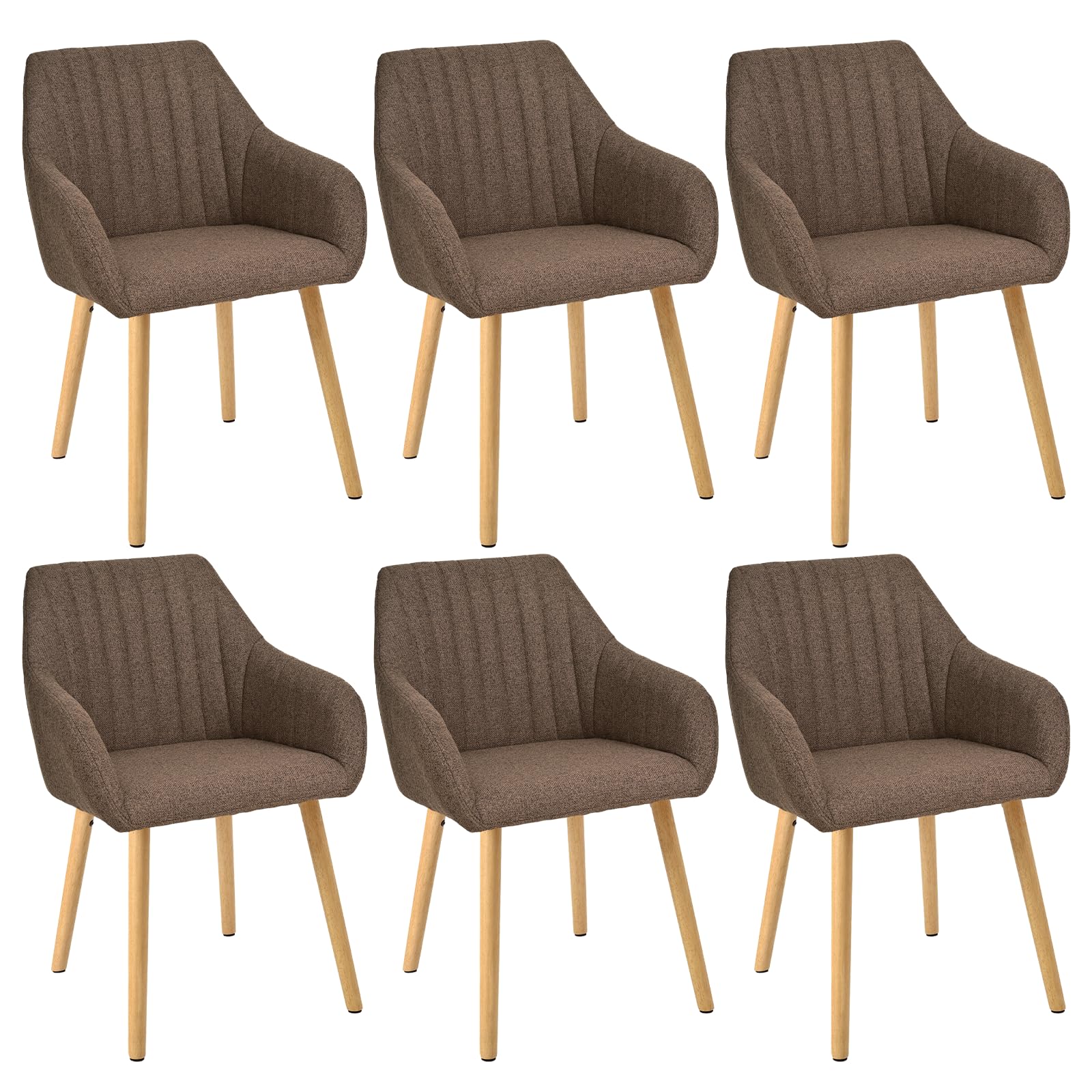 Sedie da pranzo beige con gambe in legno con bracciolo, set da 6 pezzi, per sala da pranzo, cucina, con braccioli in poliestere, per sala da pranzo, cucina, marrone
