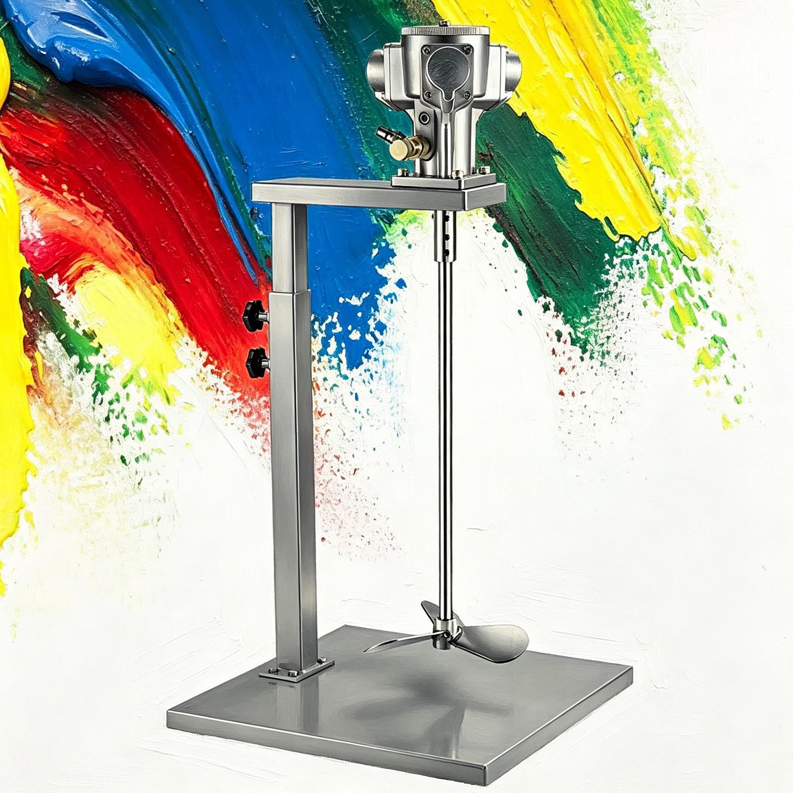 WDDBFL Industrial Pneumatic Stirrer with 1/8HP Power and 50-2800 Variable Speed. It Has Adjustable Stand and Manual Lifting, for Mixing Glue, Dye, Coating and Thick Industrial Liquids