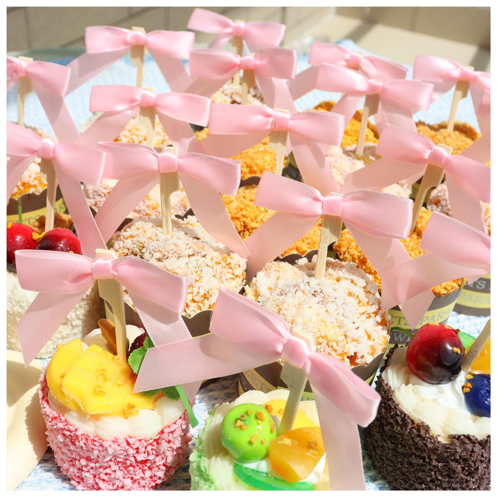 Pink Bow Cupcake Toppers,Pack 20 Bow Cupcake Topper,Bow Themed Party Decorations,Ribbon Pink Bow Decorations For Coquette Party,Bridal Shower,Bachelorette Party