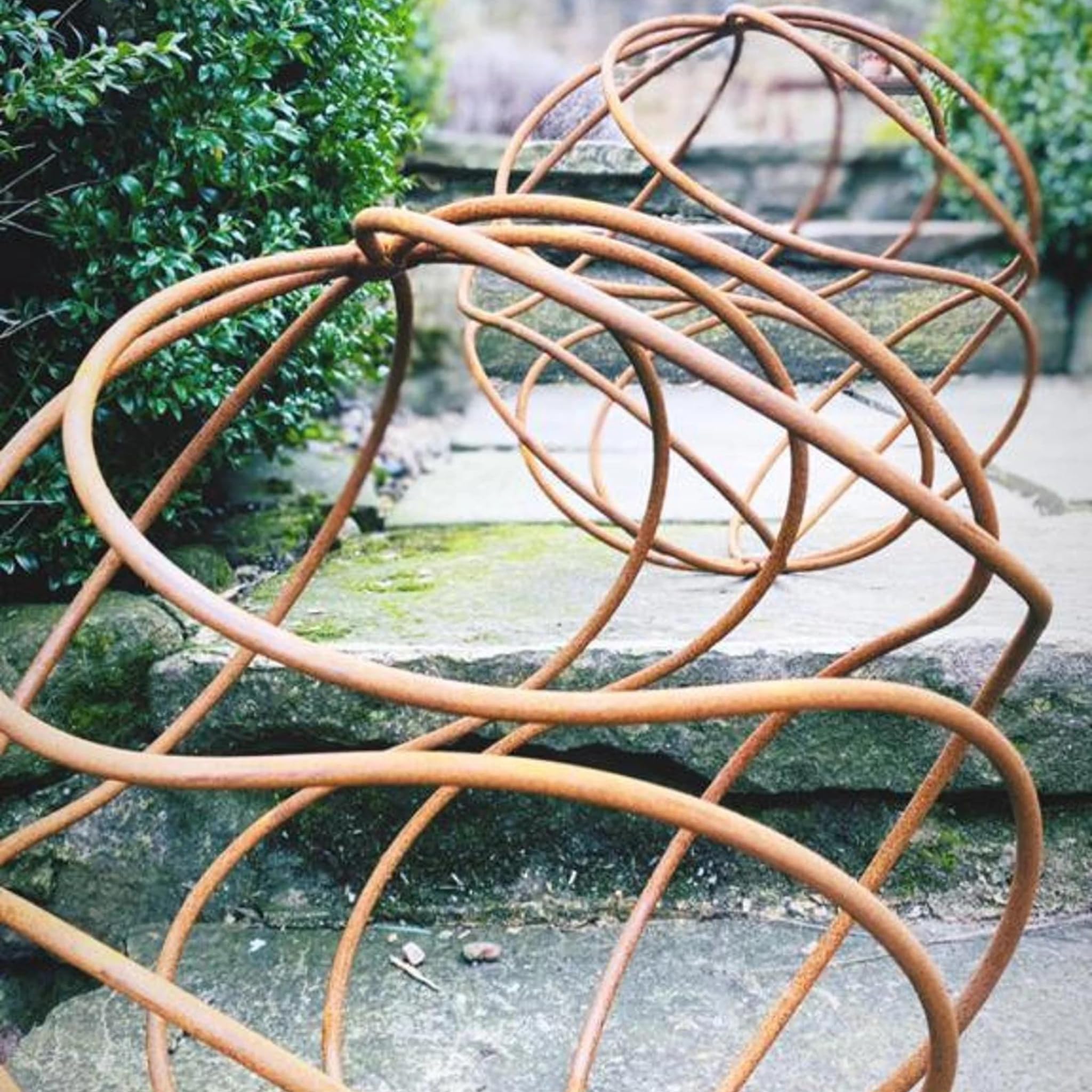 Set of 2 - Large and Small - Rusty Metal Garden Spiral Balls