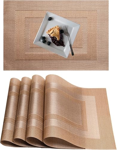 Miniatura 15 de Manteles individuales de vinilo de plástico, lavables, resistentes al calor, duraderos, de PVC, antideslizantes, tejidos, para cocina, comedor Azul