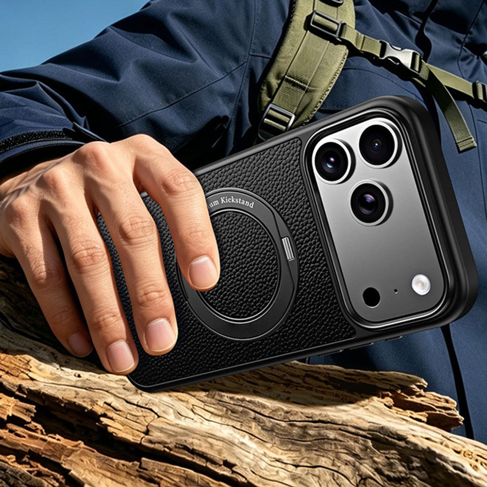 Magnetyczne etui do iPhone 17 Pro Max/17 Pro, regulowany uchwyt na pierścień skórzany pokrowiec handlowy Anti-fall, fioletowy, 17 Pro MAX