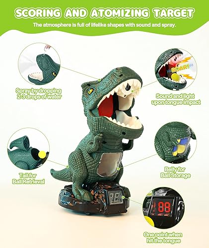 Miniatura 5 de Protado Juguete de disparo de dinosaurios para niños y niñas, juegos de disparo de objetivos móviles con 2 lanzadores de bomba de aire, 48 bolas de