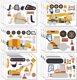 24 Sheets Construction Truck Stickers Make Your Own Truck Stickers Boys Birthday Party Favors Construction Themed Goodie Bag Stuffer Children Exchange Gifts (24, Construction Truck)