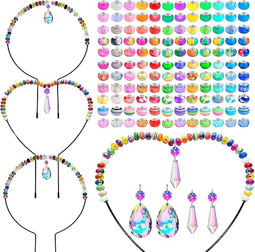 Beaded Garden Stakes Kit Fairy Garden Kit Decorative Garden Stakes with Sun Catcher Kits for Kids, Fairy Wand Kit with Fairy Beads and Suncatcher Beads, Plant Decorations for Pots