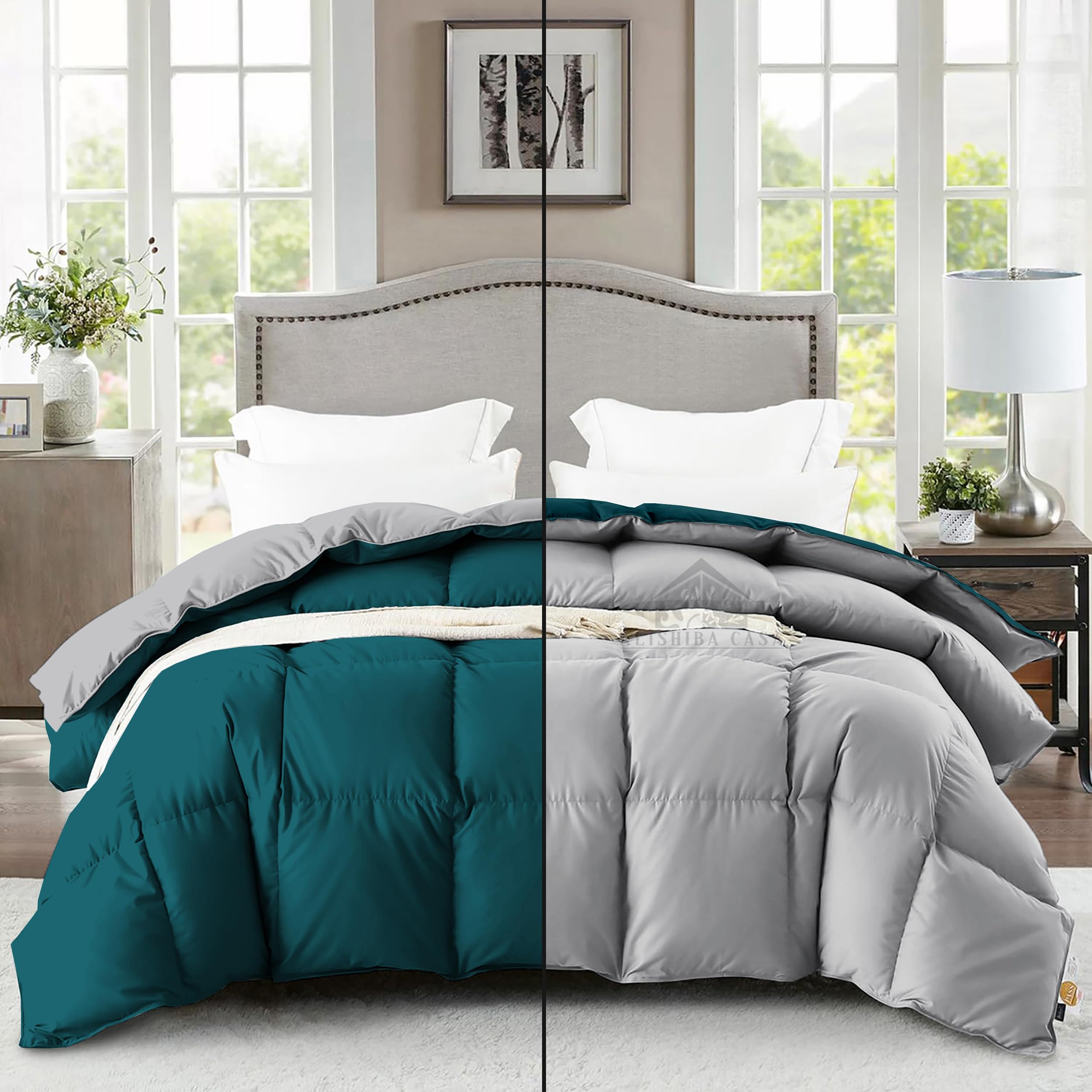 600 GSM Heavy Winter Comforter for Single Size - Reversible Winter Blanket | Quilt | Comforter | Duvet | Rajai Single Size (60X90) - Teal|Silver Grey Color-image-38