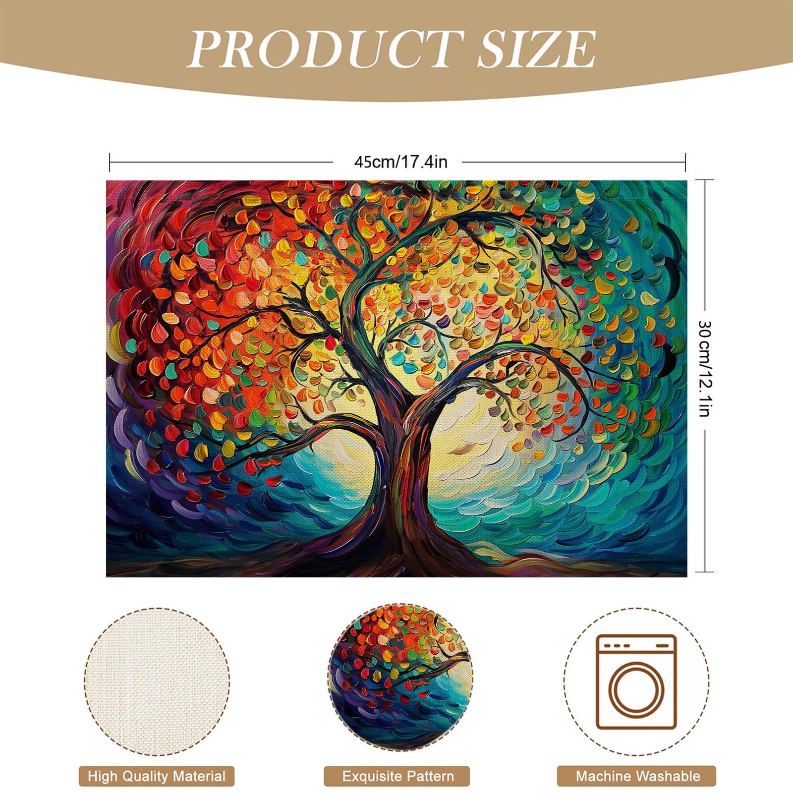 Set di 8 Tovagliette Americane Lavabili Cotone Lino Adornare - Tovaglietta Americana Resistenti al Calore Durevole Alberi colorati - per Colazione Pranzo 30×45 cm