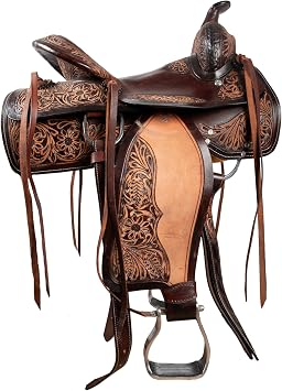 Hulara Western Saddle Tooled Genuine Leather Horse Saddle Carved Comfy Seat Western Saddle for Horses Barrel Racing Saddle