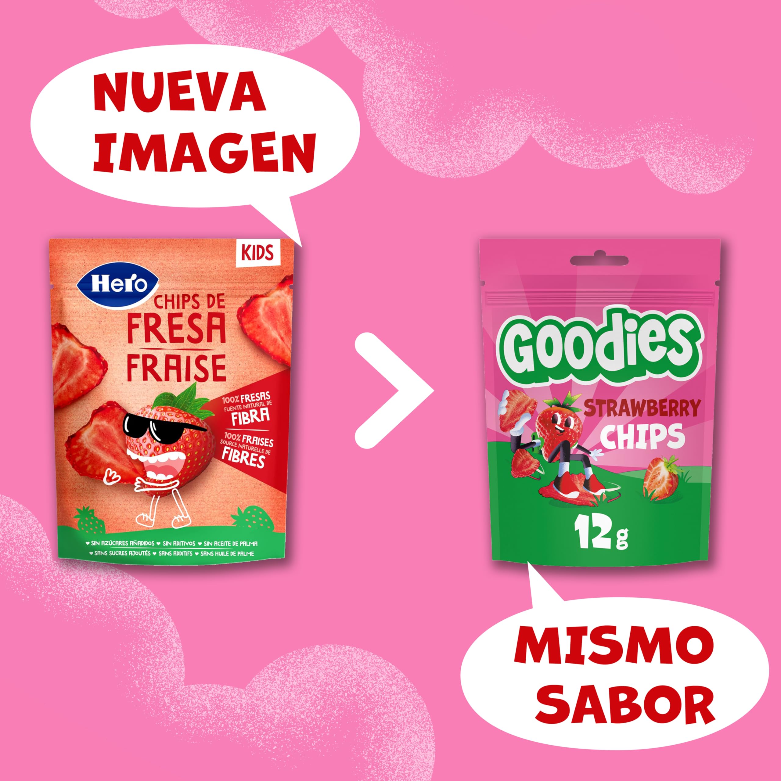 Goodies, Snack para Niños, Chips de Fresa, 100% fresas, sin azúcares añadidos, fuente natural de fibra, Pack de 12x12gr