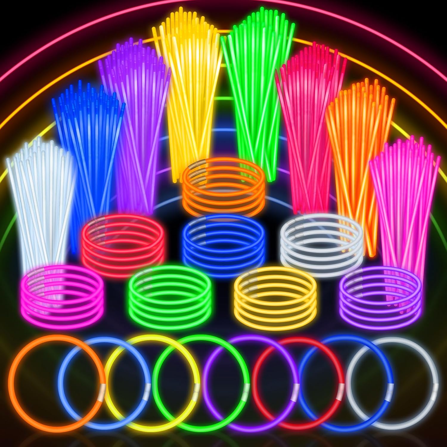SpringFlower 100 PCS Glow Sticks Bulk Party Favors, 8" Glow in the Dark Party Supplies, Light Sticks for Party Favors Glow Necklaces and Bracelets for Kids or Adults 100 Pack