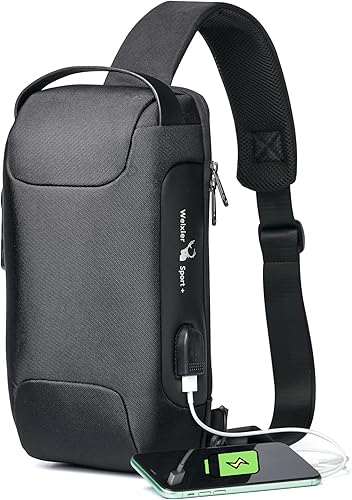 Miniatura 1 de Bolsa cruzada de viaje impermeable para hombres, bolsa antirrobo con puerto de carga USB, bolsas de hombro para senderismo en el pecho