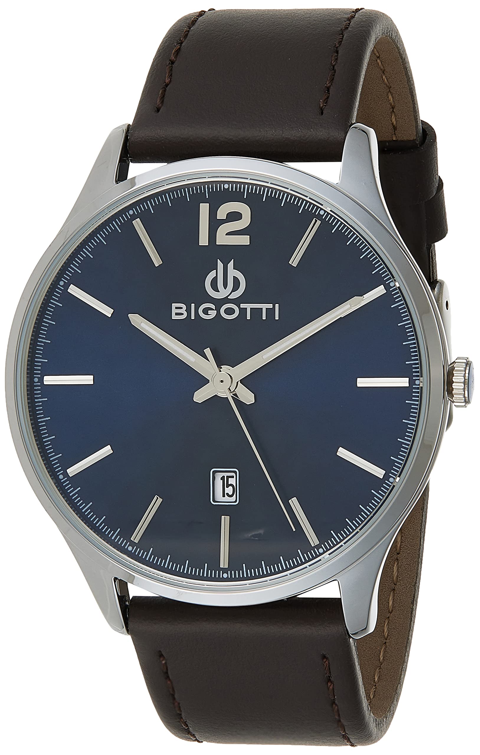 Bigotti MilanoBigotti BG.1.10308-5 Napoli Leather Strap Watch for Men, Silver/Black